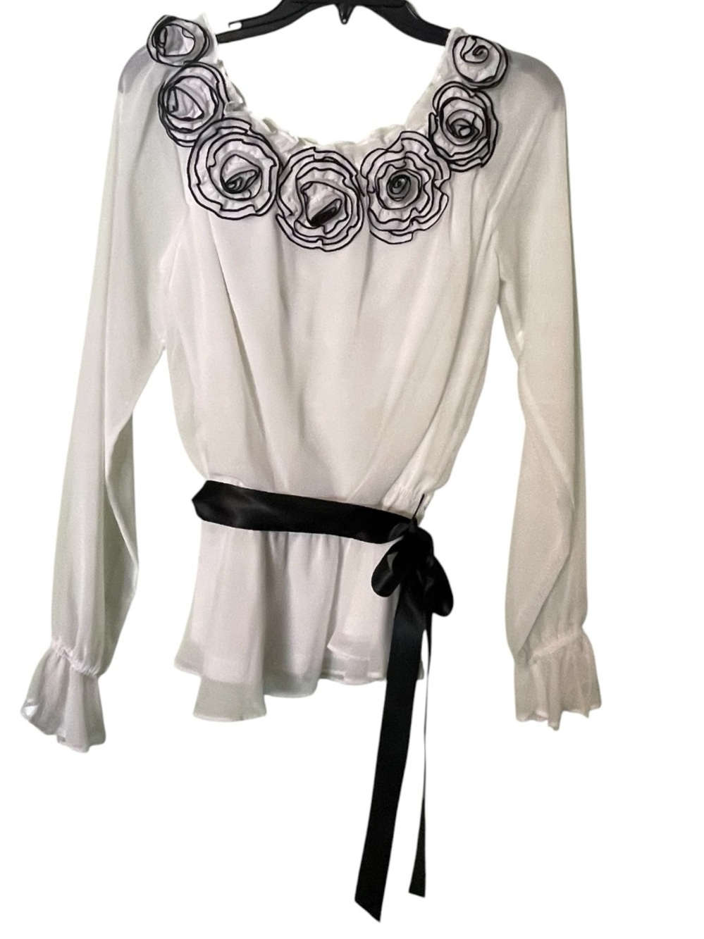 Simply Liliana Rosette trimmed, sheer chiffon blouse. Size medium GUC - Picture 3 of 8